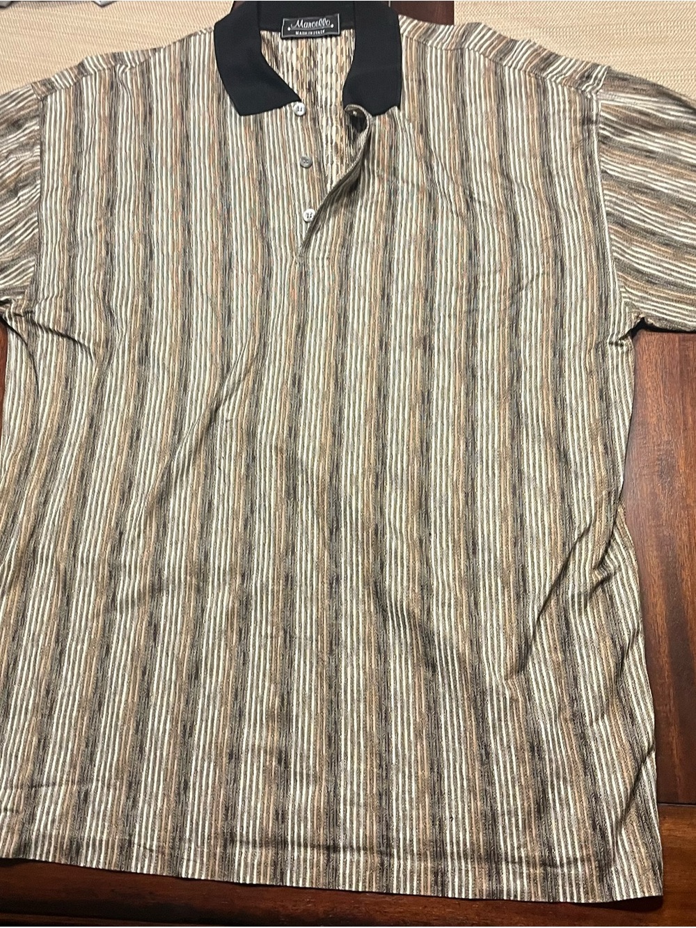 Men's Marcello Striped Casual Button-Down Polo in Brown xl made in Italy